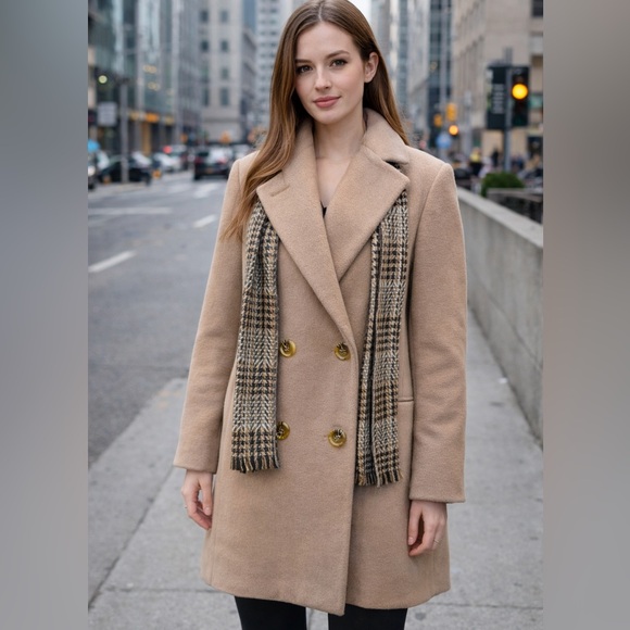 forecaster of boston Jackets & Blazers - Forecaster of Boston Tan Wool Pea Coat with Scarf Size 8